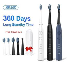 Toothbrush Seago Sonic Electric Toothbrush Choice Dental Care Deep Clean Teeth 360 Days Standby 5 Modes 2 Mins Timer Portable for Travel Q240528
