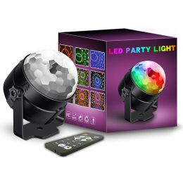 Disco Ball Party Light with Remote Control LED RGB Stage Sound Activated Rotating Projector Lamp for KTV Bar Christmas Wedding