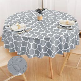 Olanly Waterproof Tablecloth Heat-Resistant 60inch Round PVC Table Cloth Wedding Kitchen Dining Desk Moroccan Table Coat Cover 240529