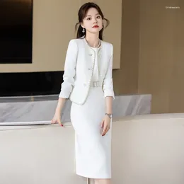 Two Piece Dress White Suit Women's Spring And Autumn2024 High-End Fashionable Temperament Waist-Controlled Two-Piece