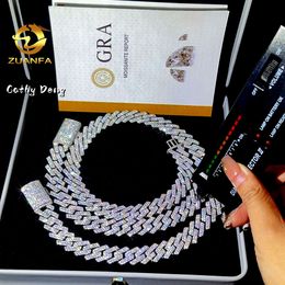Wholesale 2 Row 15mm Round cut Moissanite Cuban chain Bling 925 Sterling Silver Iced Out Miami Cuban Link Chain Bracelet