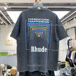 Men's Rhude T-Shirts Men Women Vintage Heavy Fabric Rhude T-Shirt PERSPECTIVE Tee Slightly Loose Tops Multicolor Logo Nice Washed T-Shirt 0402