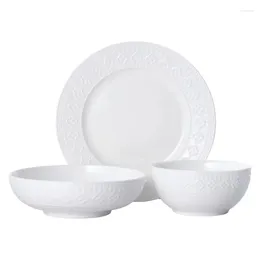 Plates 12-Piece Dinnerware Set Porcelain White Serving Dishes Sets Dinner And