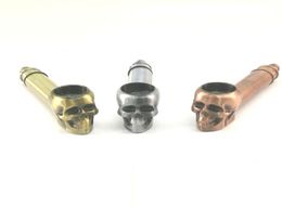 Pyrex Oil Burner Skull Tobacco Smoking Pipes Metal Herb Pipe With Mesh Screen Philtre y Metal Blunt Skull Hand Pipe for Dry He8154528