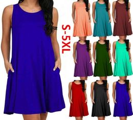 Women Casual Summer Dress Plus Size Oneck Tank Top Loose Clothing Side Pocket Fashion Sexy Ladies Solid Sleeveless Dresses 5XL MX3059934
