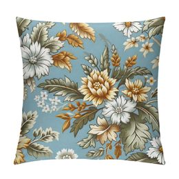 Pillow Cover Spring Summer Blue White Floral Throw Pillow Covers Vintage Flower Decorative Outdoor Pillowcase Cushion Cover for Sofa Couch Home Bedroom