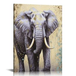 African Animals Painting Wall Decor Gold Elephant Canvas Wall Art Abstract Wildlife Artwork for Living Room Bedroom Contemporary Home Decoration Ready to Hang