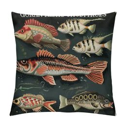 North American Fish Pillow Cover, Ocean Animals Themed Pillowcase Decorative Throw Cushion Case for Sofa Couch, Fish Lover Gifts