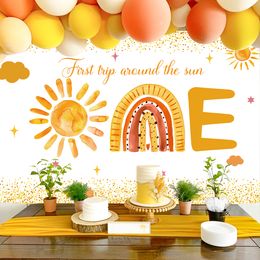 Sunflower Birthday Backdrop One Year 1st Birthday Party Decorations Boho Sun Birthday Background Photography Party Supplies