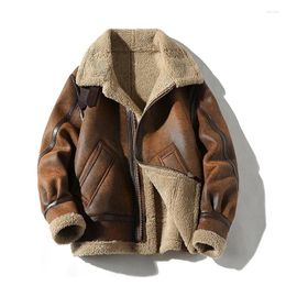 Men's Jackets Men Suede Leather Plus Size Jacket Winter Warm Outwear Faux Lamb Wool Fur Motorcycle Coat M-5XL