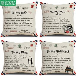 Pillow 1Piece Envelope Printed Case Letters Cotton Linen Throw Pillowcase Cover Anniversary Gift To Wife Daughter Son
