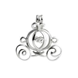 Pearl Cage Cinderella Pumpkin Carriage Locket Wishing Gift 925 Sterling Silver Jewellery Pendant Mountings 5 Pieces 2590