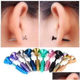 Stud 10 Color Stainless Steel Hypoallergenic Earrings Women Screw Piercing Ear Rings For Ladies Fashion Punk Halloween Jewelry Gift D Dhzhr