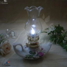 Vintage White Ceramic Bottle Glass Mask Kerosene Lamp with Wick Aroma Oil Table Lamp