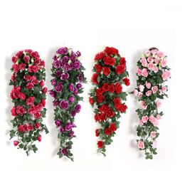 1 PC Artificial Flower Garland Vine 18 Head Rose Flowers Home Decor Fake Plant Leaves Wall Farmhouse Decor for Wedding Party1 216n