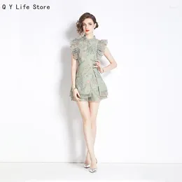 Party Dresses Two-piece Suit Chinese Style National Cheongsam Female European Goods 2024 Summer Buckle Top Fashion Shorts