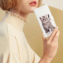Cute Cat Phone Case For Huawei P50 P40 P30 P20 P10 Plus P9 Lite P8 Lite Nova 9 8i 5T P Smart 2019 2020 2021 Stand Wallet Cover