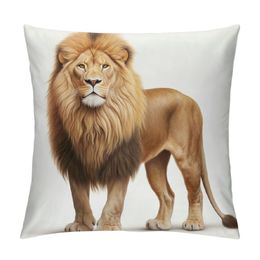 Lion Head Throw Pillow Cover Forest King Face Wild Animal Furry Carnivore Leo Pillow Case 18x18 Inch Square Cushion Decorative for Couch Bed Home