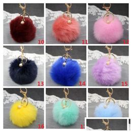 Keychains & Lanyards Faux Rabbit Fur Ball Pompon Keychain Trinket Fluffy Pom Pearl Key Chain Women Ring Holder For Bag Car Jewellery Gi Dhedj