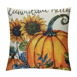 Blue Pumpkin Pillow Covers Happy Autumn Thanksgiving Throw Pillowcase Square Fall Decor Fall Sunflowers Pumpkin Cushion Cover for Patio Sofa Bedroom Indoor Party