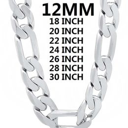 solid 925 Sterling Silver necklace for men classic 12MM Cuban chain 18-30 inches Charm high quality Fashion Jewellery wedding 220222 219I