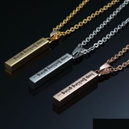 Pendant Necklaces 3 Colors Stainless Steel Inspirational For Women Men Keep Ing Going Engraved Letter Bar Chains Personalized Drop Del Dh4Yf