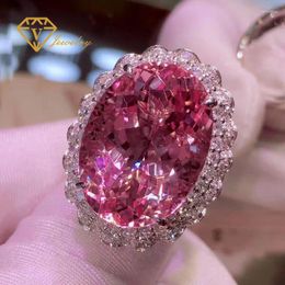 Cluster Rings Exaggerated Super Big Geometric Oval Full Of Diamond Luxury Pink Ring For Women Fashion Jewellery Gift