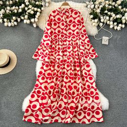 Large size womens clothing design printed loose and slim flared sleeve holiday dress early spring dress for women