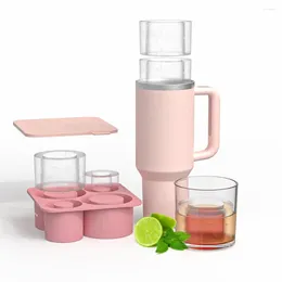 Baking Moulds Hollow Cylindrical Ice Mould Bpa-free Ball Maker For Tumblers 4 Cavities Cylinder Tray With Lid Kitchen Summer