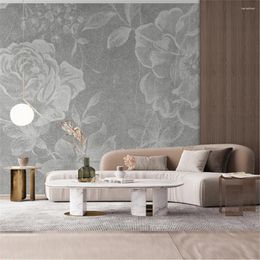 Wallpapers Modern Minimalist Light Luxury High-end Grey Marble Pattern Flower TV Background Wall 3D