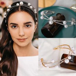Hair Clips Silver Color Pearl Crystal Headband Hairband Tiara For Women Bride Rhinestone Bridal Wedding Accessories Jewelry Ornaments