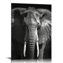 African nature Elephant Canvas Wall Art Print Painting Cute Black and White Picture Animal Artwork Rustic Framed Modern Wall Decor for Mens Bedroom Office