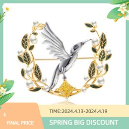 HAIKE S925 sterling silver brooch original emerald bird shaped collar two color electroplated design cute fashionable simple