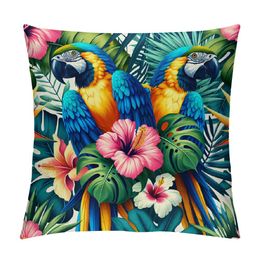 Floral Bird Parrot Throw Pillow Covers Square Cushion Case Modern Home Decor Pillow Covers Decorative Pillowcase for Sofa Couch Bed Bedroom Living Room Pillow Cases