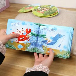 New Baby Bath Russian Language Learning Educational Floating Waterproof Book with BB Whistle Bathroom Bathing Toys L2405