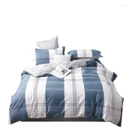 Bedding Sets White Blue Plaid 4Pcs 78x90" Duvet Cover Cheque Flat Sheet Pillowcase/bedding Set Cotton Man College Style