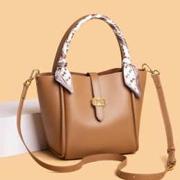 Evening Bags 100% Genuine Leather Women Handbag Fashion Girls Top-Handle Bucket Bag Soft Cowhide Female Shoulder Crossbody Sac 244c