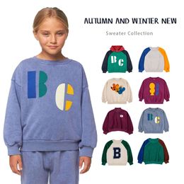 2023 Autumn/Winter Girls 'Raglan Sleeves Color Block Letter Plush Pullover Veet Children's Shake Fleece Sweater Pants BC Set L2405