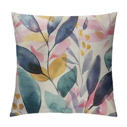 Watercolor White Pink Navy Yellow Floral Square Throw Pillow Case Decorative Cushion Cover Pillowcase for Sofa