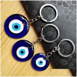 Key Rings Blue Evil Eye Chains Ring 3Cm 3.5Cm 4Cm Diameter Round Glass Lucky Turkish Eyes Pendant Charms Bag Keyrings Fashion Jewelr Dhp7S