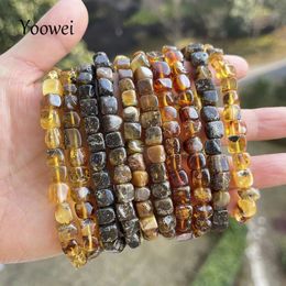 2pcs/lot 100% Natural Amber Bracelet for Diy Genuine Stone Original Irregular Square Beads Green Plant Black Healing Jewelry 240528