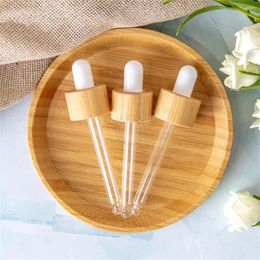 Storage Bottles 100 18MM 18/410 Natural Bamboo Wood Essential Oil Dropper Lid Cap Bulb Glass Pipette Accessories For 5-100ML Serum Oils