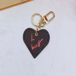 Designer Leather Car bag Keychain Key rings Fashion Heart Love Pendant Stainless Steel Key Chain Pandents Charm Brown Flower Keychains 2171