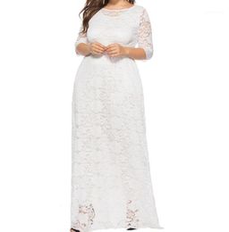 Big Size Women Long Maxi Dress Plus Size 5xl 6xl Elegant White Kaftan Muslim Hollow Out Lace Party Dresses Vestidos12528518