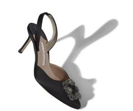 Designer Brautstil Hangisli glänzende Satin Sandalen Schuhe für Frauen Slingbacks Crystal Juwel