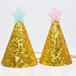 Golden Glitter Birthday Hat with Star Party Baby Shower Decor Headband Photo Props 242i