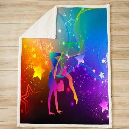 Gymnastics Throw Blanket Modern Art Sports Blanket for Couch Sofa, Colorful Stars Print Bed Blanket for Kids Boys Girls