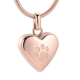 IJD8455 Rose Gold Color Pet Paw Engraving Dog Cat Urn Ashes Holder Memorial Stainless Steel Cremation Jewelry 296C