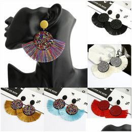 Dangle & Chandelier Bohemian Luxury Crystal Fan-Shaped Drop Earrings For Women Exaggerated Large Geometric Tassel Pendant Dangler Han Dhbk4