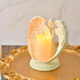 Candle Holders Resin Angel Electronic Holder Living Room Bedroom TV Cabinet Church Statue Decorations For Home Office 16cm YE-
